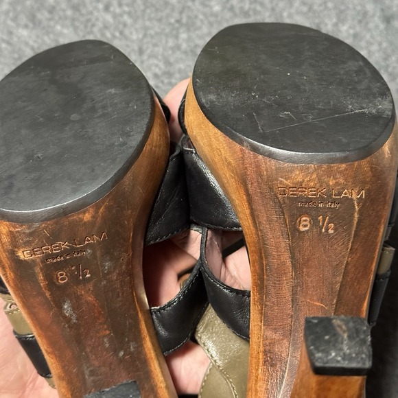 VTG Y2K Derek Lam Womens 8.5 Leather Strap Wooden Heels Pink Black Made in Italy - Picture 7 of 10